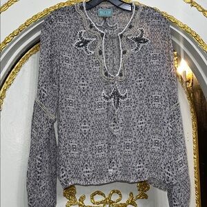 TAJ by Sabrina Crippa 100% Silk Embroidered Beaded Resort Wear Blouse | Size S